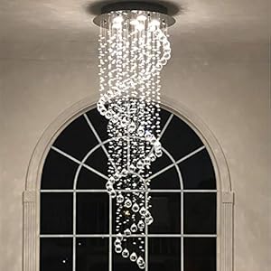Modern Contemporary Swirl Chandelier Lighting for Foyer Dining Room Kitchen Chandelier Fixture Ceiling Light Rain Drop with All Crystal Balls D20” X H61” of CRYSTOP