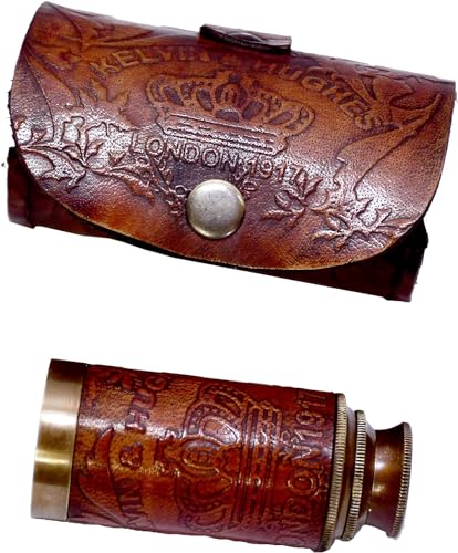 Vinatge Beautiful Cylindrical Functional Antique Brass Telescope Nautical Spyglass with Leather Brown Case Telescope Nautical Authentic Gifts