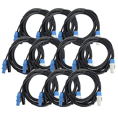 Pronomic Stage PPD-2.5 Câble Hybride Powerplug/DMX Lot de 10 - Câble combiné pour alimentation et signal DMX - Fini les câbles emmêlés pour connecter les effets lumineux - Longueur : 2,5 m - Noir
