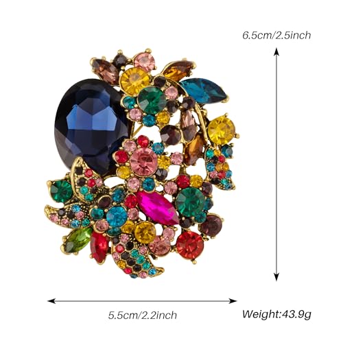 Image of SELOVO Rhinestone Glitter Flower Brooch Pin Jewelry Scarf Accessory Vintage Gold Tone