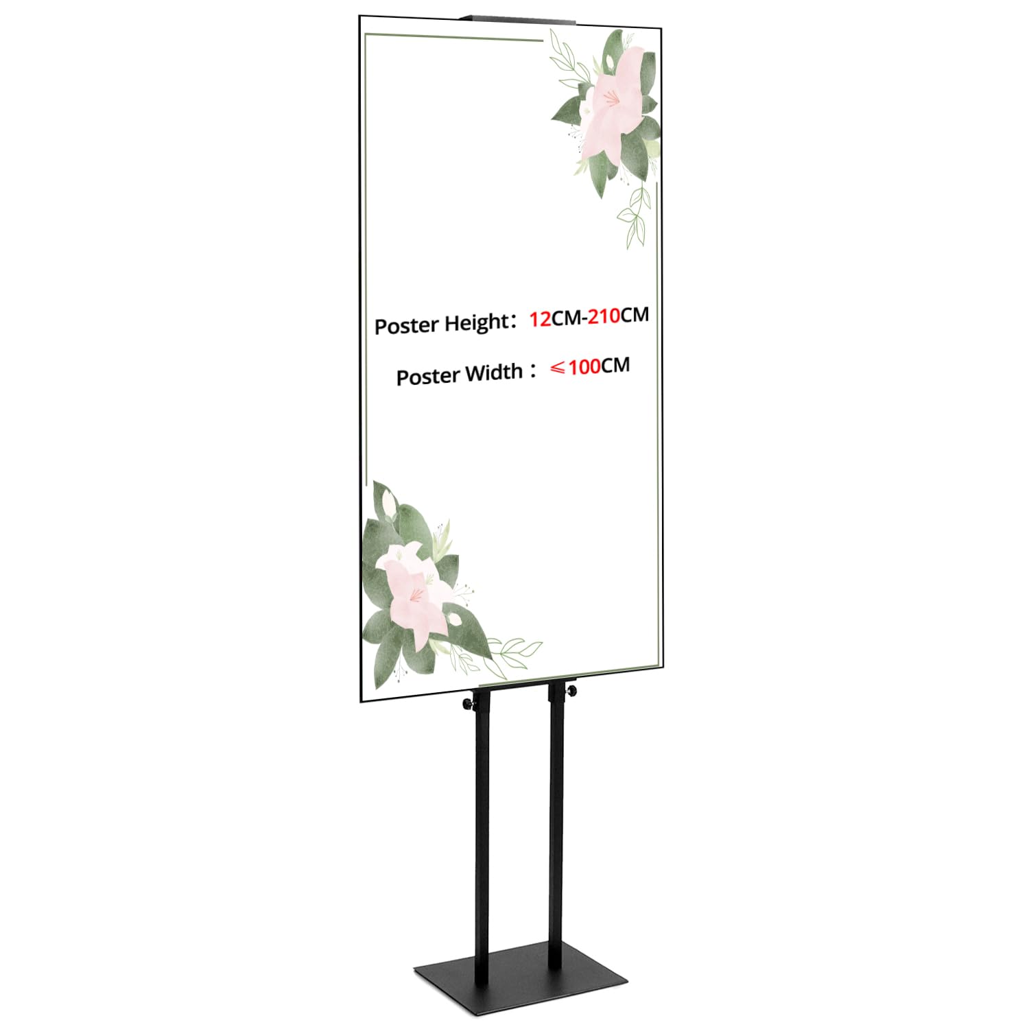 QWORK Juego de 2 Soportes para Carteles de Doble Cara, Altura Ajustable 12-210 cm, Base 24x30 cm