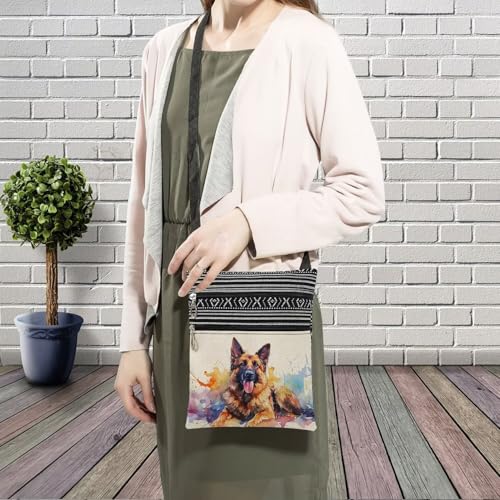 German Shepherd Messenger Bag Small Ethnic Pattern Printed Adjustable Strap Crossbody Zipper Bag German Shepherd Phone Bag Wallet Cute Shoulder Handbag for Women3