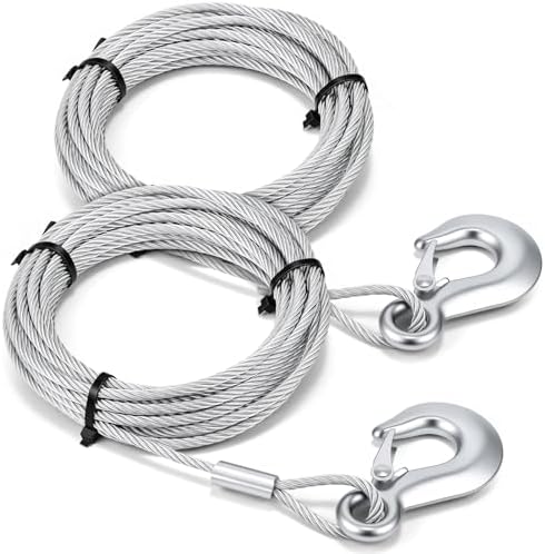 Moxweyeni 2 Pack Galvanized Steel Winch Cable with Hook, 3/16 Inc...