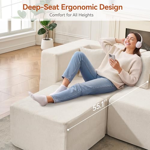 Image of MONVANE Modular Sectional Sofa, Oversized 12 Seat Convertible U Shaped Couch with Ottoman, Comfy Chenille Cloud Couch with Deep Seat, Sectional Couches for Living Room, No Assembly Required, Beige