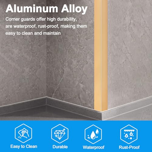 Image of 8Pack Aluminum Metal Corner Protector, 45″x 2″ Peel and Stick L Molding Corner Guards with 90 Angle, for Wall Door Frame Cabinet Furniture Baseboard Protection and Decoration (Gold)