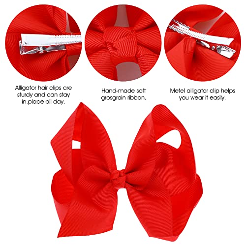 Sibba 6 Inch Ribbon Hair Bows Clips Barrettes Vintage Big Ponytail Holder Cheerleading Hairpin Valentines Easter Day Decorative Hairpin Styling Accessories Back To School Girl Women (2 Pcs Red) #TOP4