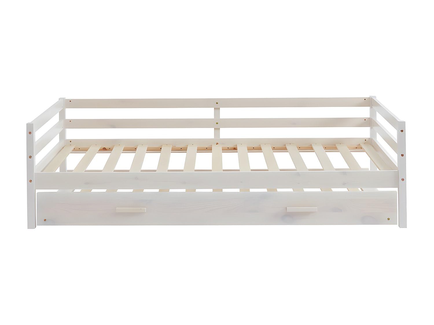 Vente-unique - Lit gigogne 2 x 90 x 190 cm - Pin Massif et MDF - Blanchi à la Chaux - Aedan II