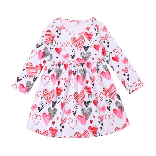 Toddler Kids Girls Dress Love and Heart Flutter Sleeve Dresses 3-8Y