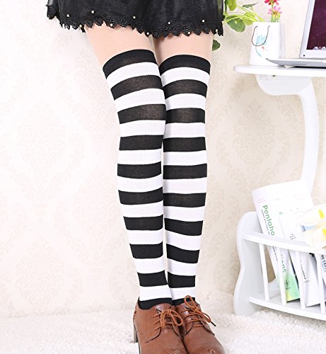 Image of Womens Thigh High Socks Athletic Stripe Cute Colorful Over the Knee High Sock Colorful Long Tube Sock