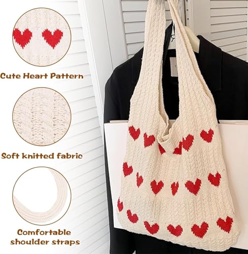 Image of Street27 Korean Crochet Tote Bag Casual Work Love Hobo Shoulder Handbags | Multi-Purpose Bag |Sturdy Aesthetic Tote Bag with Large Capacity | Shopping Bag for Office, College & Daily Use
