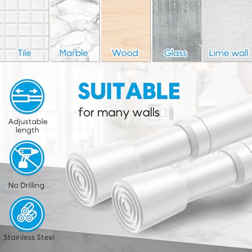 Image of AIZESI 2 Pack Spring Tension Curtain Rod 32 to 58 inch Adjustable Curtain Rods No Drilling Expandable Spring Loaded Curtain Rod for Windows Doors Kitchen Curtains, White