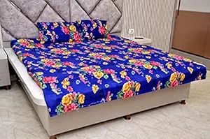 Azinio Fabric 250 TC Cotton Double King Size Bedsheet with 2 Pillow Covers Floral Printed Bedsheets with 2 Pillows Set,100% Cotton Fabric Soft (Blue)