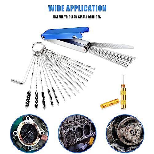 Image of Carburetor Carbon Dirt Jet Remove Cleaner, Carburetor Cleaning Tool Kits for Motorcycle ATV Moped Welder Carb (13 Cleaning Wires Set + 5 Nylon Brushes + 10 Cleaning Needles + 1 Wrench + 1 Sharp Pick)