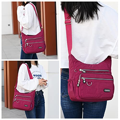 NOTAG Umhängetasche Damen, Leichte Mehrfach-Taschen Schultertasche Wasserdicht Sportliche Umhängetasche Multifunktionale Nylon Handtasche (Grau)