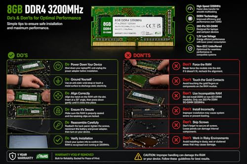 Image of 8GB DDR4 3200MHz OEM Laptop RAM Compatible with Samsung [Key Specs: PC4-25600 /3200AA | 260-Pin SO-DIMM | CL22 | 1Rx8 | 1.2V | Non-ECC] | 1 Year Seller Warranty