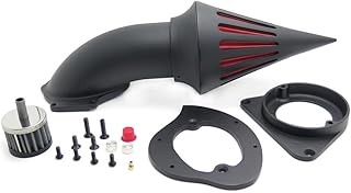 AfterMokit Cone Spike Entrada de limpador de ar com filtro vermelho para Kawasaki Vulcan 800 VN800A Vulcan 800 Classic VN800 Classic VN800 Classic 1995 e acima, preto fosco