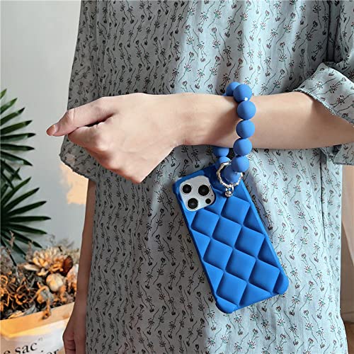 Coque silicone iPhone 13 antichoc bleu mat avec chaîne perles - 4