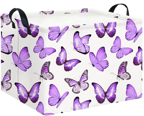 Image of CLOCOR Rectangular Storage Basket,Collapsible Storage Bin,Gift Basket(Deeppurple Butterfly)