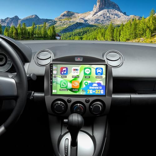 SIXWIN Android Car Stereo for Mazda 2 2007-2014 with Wireless CarPlay Android Auto Mirror Link 9 Inch Touchscreen 2G+32G with Bluetooth GPS Navigation WiFi FM Backup Camera MIC