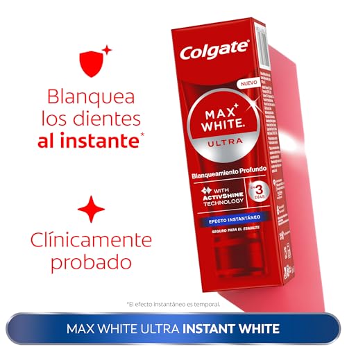 Miniatura 6 de Colgate Max White Ultra Pasta de dientes Efecto Instantáneo, Blanquea las Manchas Profundas en 3 Días, la Tecnología ActiveShine Suaviza la Superficie del Esmalte para Reflejar la Luz, Sabor Mejorado