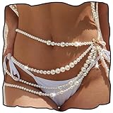 CanB Pearl Waist Chain Layered Belly Body Chains Bikini Belly Chain Beach Rave Party Body Accessories for Women and Girls (B, Pearl)