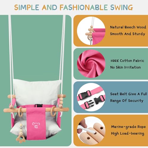 RAGOZONERY 2 in 1 Baby Jumper with Toddler Swing, Baby Jumpers and Bouncers,Indoor Outdoor Toddler Swing Set（Pink）