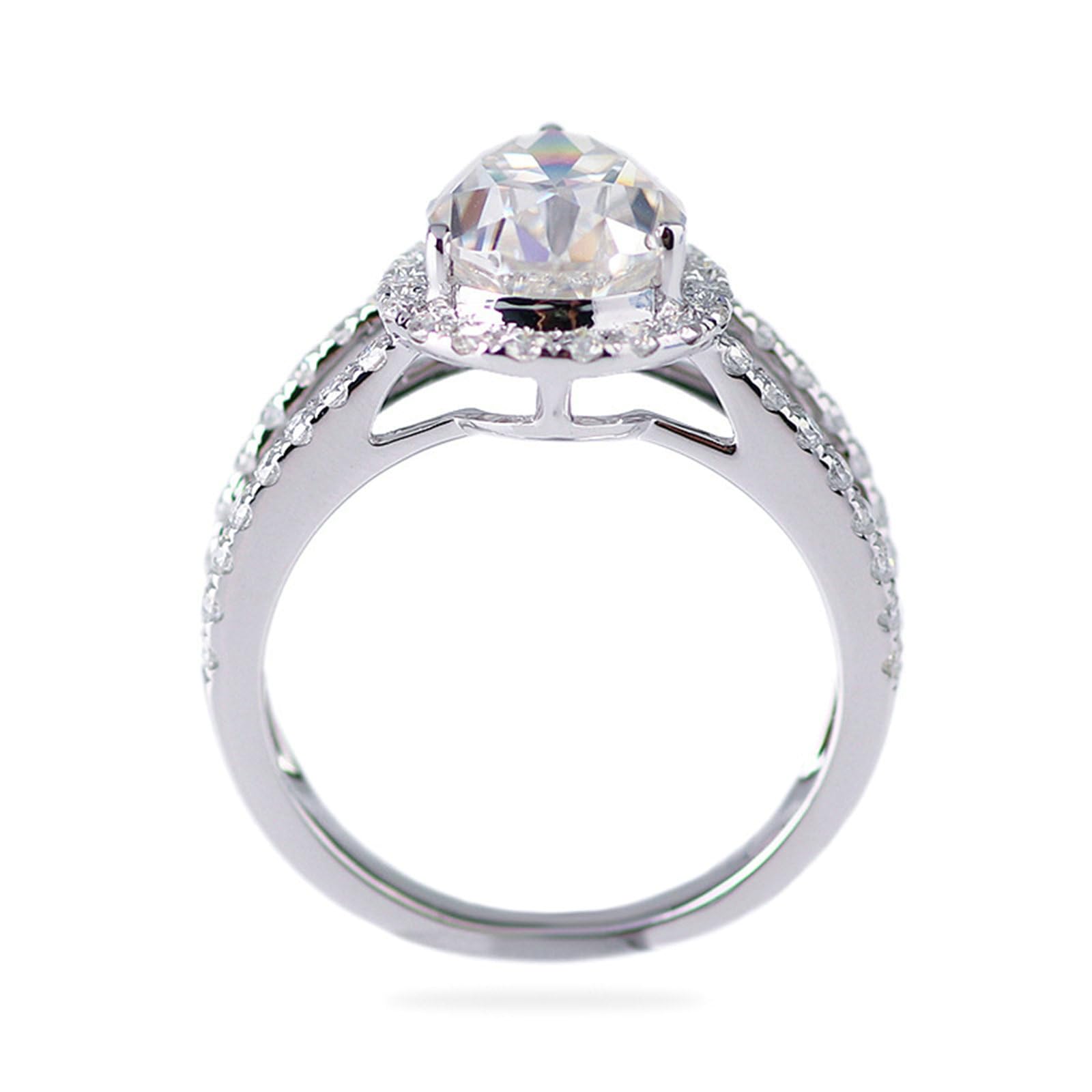Anillo de oro blanco, anillos a juego con moissanite en forma de gota de 1/1,5 ct, regalos de aniversario de boda para mujeres
