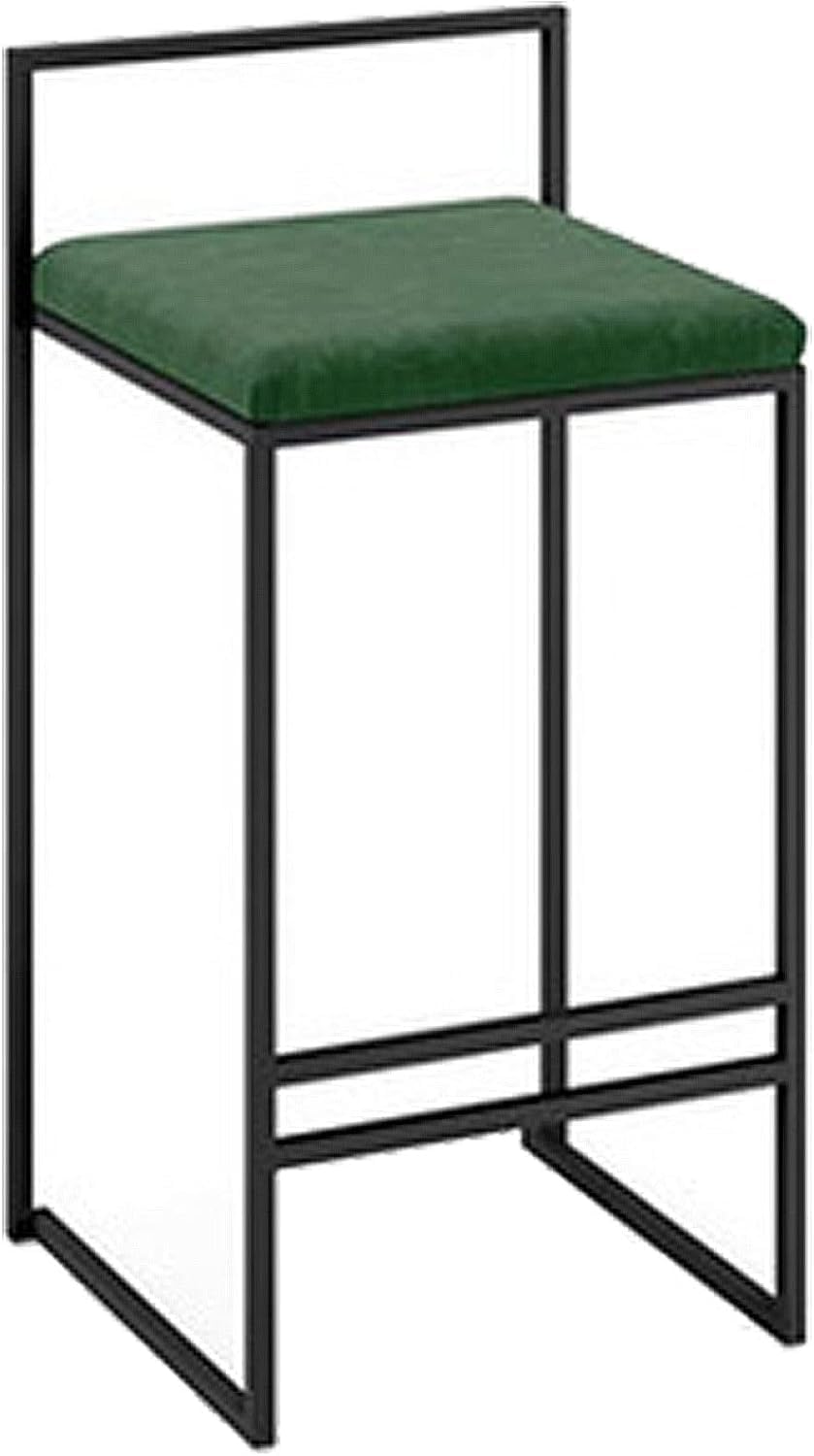 Chaises de bar rembourrées en velours vert avec dossier bas et pieds