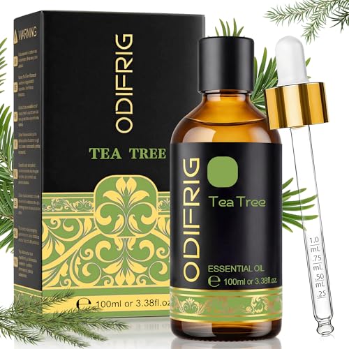 ODIFRIG aceite arbol del te, 100ml con gotero, arbol de te natural, adecuado para el cuidado de uñas, aromaterapia, spa, baño y aromaterapia.