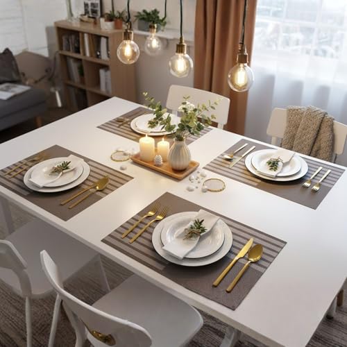 Image of YELONA Placemats Set of 4, Heat-Resistant Woven Vinyl Table Mats, Non-Slip & Washable Dining Tablemats for Kitchen & Dinner Decor, Bistre Brown (45cm x 30cm)