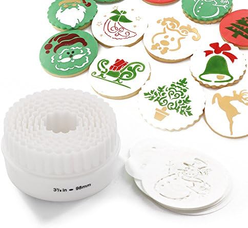 Christmas Cookie Stencil and Biscuit Cutter Set, 12-Pieces Stencils for Cookies Decorating Tools Royal Icing Templates, 7-Pieces Cookie Cutter Baking Supplies