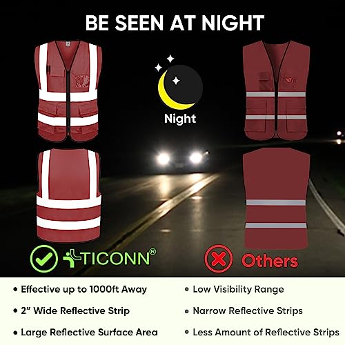 Image of TICONN Reflective Safety Vest High Visibility Class II Mesh Vest for Women & Men Meets ANSI Standards