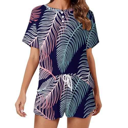 Ensemble de pyjama pour femme Feuilles Bleues aux finitions soignées
