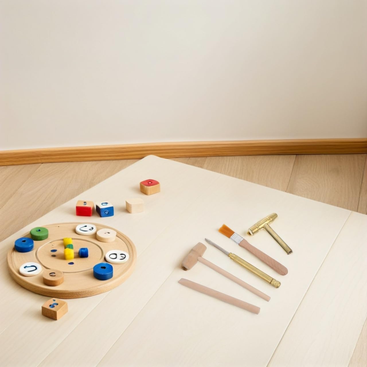 Veemoon Utensili per sepoltura in legno per bambini, martello scalpello, legno per bambini con martello scalpello pennello lente d'ingrandimento per apprendimento fai da te