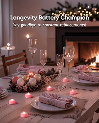 Image of Amagic 30 Pcs Pink Flickering Flameless Tea Lights Battery Operated, 200+ Hours Long Lasting Colored Candle for Wedding, Table Centerpiece, Theme Party, Aniversary, Proposal, Christmas, Pink Base
