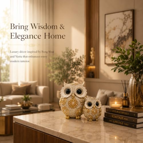 Image of ARMONIA Spiritual Two Wise Owl Showpiece for Good Luck, 5.5Inch,Aesthetic Owls Showpiece, Feng Shui & Vastu Figurine,Evil Eye Protection,Home Decor for Living Room, Office Table & Best Gift Item