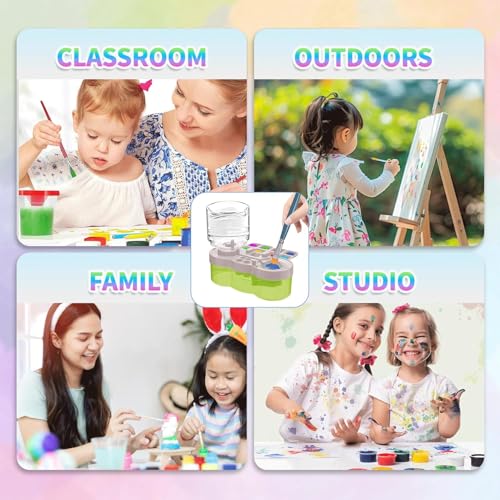 Image of Parssufy Paint Brush Cleaner with Paint Tray, 6-in-1 Water Circulation Rinser Paintbrush Cleaner with Drain & Brush Holder, Watercolor Dispenser & Paint Palette, Paint Brush Washer (White)