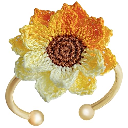 SENYAN Handmade Micro Crochet Sunflower Ring