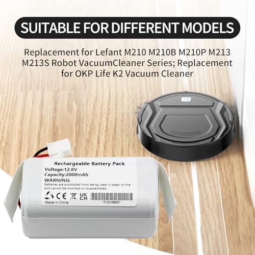 Image of 12.8V 2000mAh Battery Replacement for OKP Life K2 K3 K4 K5 K7 K8 Robot Vacuum, Lefant M201 Pro M210B M210P M213 M320 Robot Vacuum Cleaner IFR-1 18650 4S1P, IFR18650-4S-1P-A2 C465-J5-4S1P Battery Pack