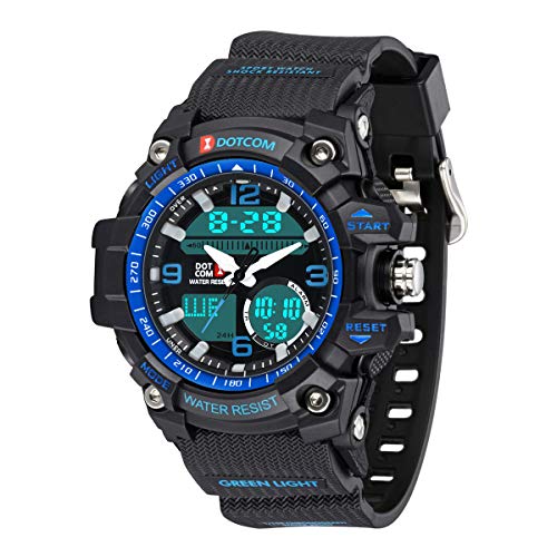 Reloj de Estilo Militar para Adolescentes y Hombres, Reloj Analógico para Deportes Prueba de Agua de 50 Metros con Despertador/Temporizador/Zona Horaria Dual/Luces LED/Prueba de Golpes