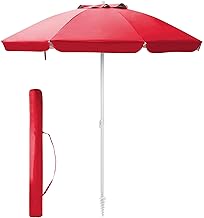 Ombrellone Da Spiaggia Grande Antivento 2.20 Metri Portatile Struttura In Acciaio A 8 Stecche Pieghevole Reclinabile Regolabile Altezza Puntale A Vite Resistente Uv Con Custodia A Tracolla - Rosso