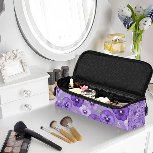 Organizador y Mat de Resistente al Calor 2 en 1 para Herramientas de Cabello con Cierre Impermeable para Planchas y Rizadoras, Diseño Púrpura Flores Pansy miniatura 7