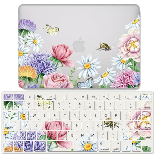 Coque MacBook Air 15 M2 A2941 JZ Garland avec protège-clavier - Motif fleurs et oiseaux