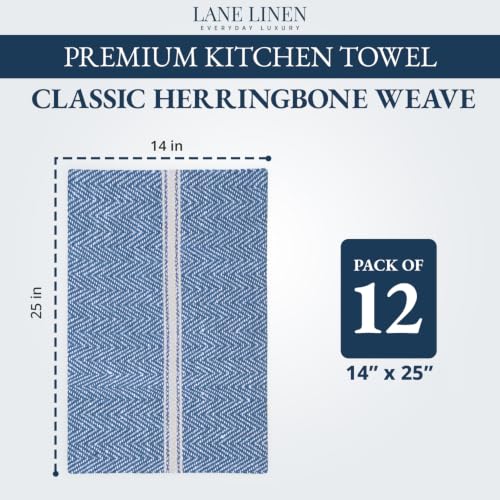 Image of LANE LINEN Kitchen Towels Set - 100% Pure Cotton Dish Towels for Kitchen, Super Absorbent Kitchen Hand Towel, Tea Towels, Soft & Durable Dish Cloths, Pack of 12 - 15 inchx25 inch, Indigo