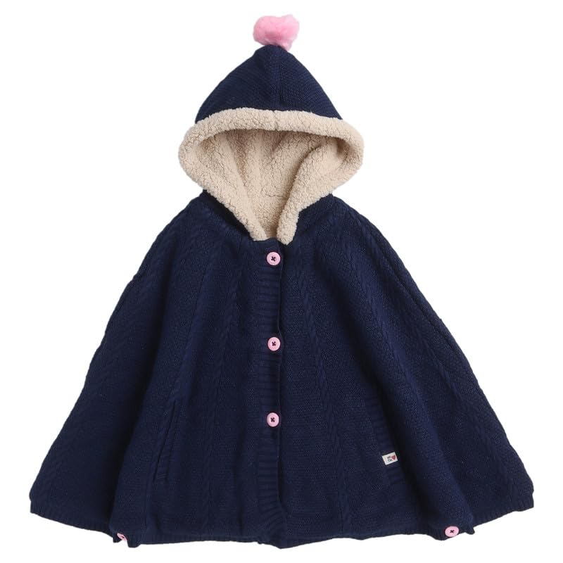 Yellow AppleGirls Winter Wear hoddie Neck Woolen Dori Design Poncho - 23147