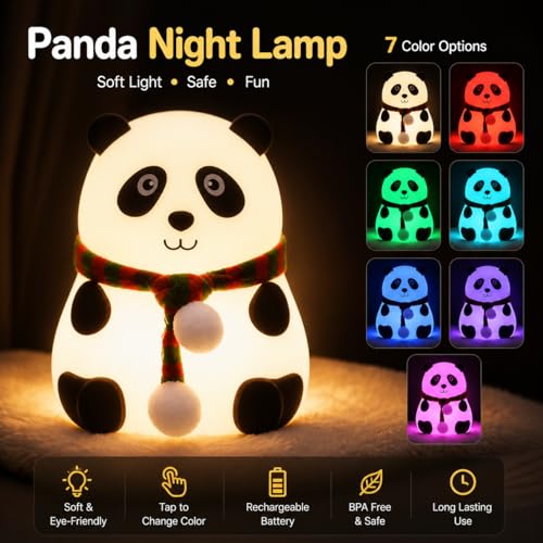 Image of Cute Panda LED Night Lamp for Kids | Soft Silicone, Rechargeable, Touch Control, Bedside Light for Bedroom & Nursery