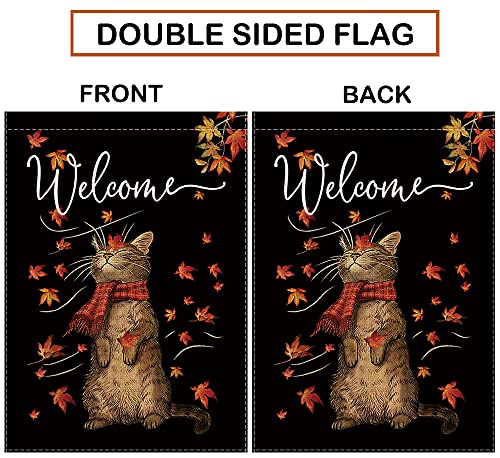 Fall Garden Flag Cat Maple Leaf Autumn Outdoor Seasonal Yard Decorations Burlap Vertical Double Sided 12.5 X 18 Inch #TOP2
