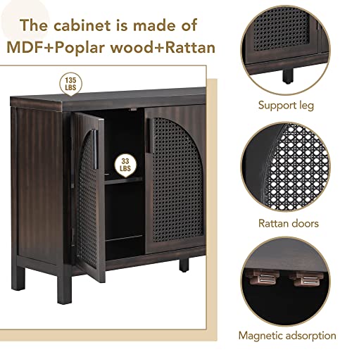 Merax Espresso Modern Rustic Wood Buffet Sideboard With 4 Rattan Doors Coffee Bar Cabinet Tv Stand For Bedroom Living Dinning Room Kitchen, Type 1 #TOP4