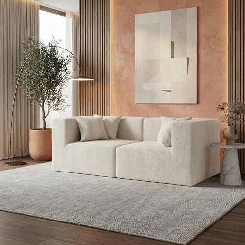 Image of MONVANE 75 inch Loveseat Sofa, Comfy Chenille Modular Sectional Sofa with 4 Pillows, Modern Deep Seat Boneless Couch, 2 Seater Sofa for Living Room, Bedroom and Apartment, Beige
