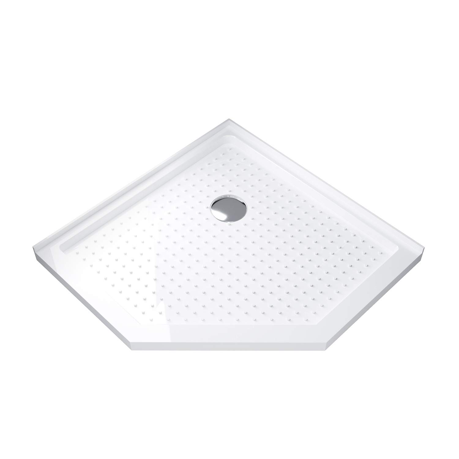 ELEGANT Shower Base 38 in. D x 38 in. W x 3 in. H, Neo-Angle Shower Pan with Slip Resistant Textured Surface, White